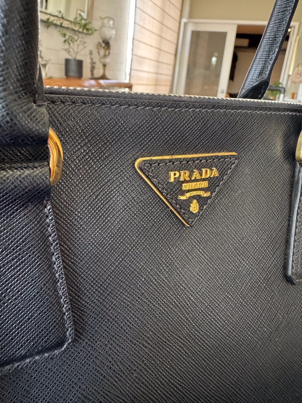 Prada Black Saffiano Leather Structured Satchel Handbag Authentic - Picture 3 of 13